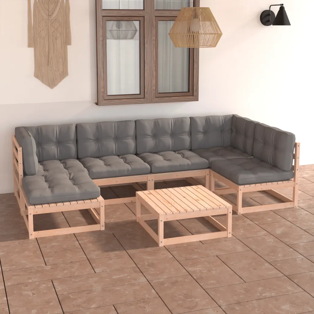 Set Divani da Giardino 7 pz con Cuscini Legno Massello di Pino cod mxl 52500