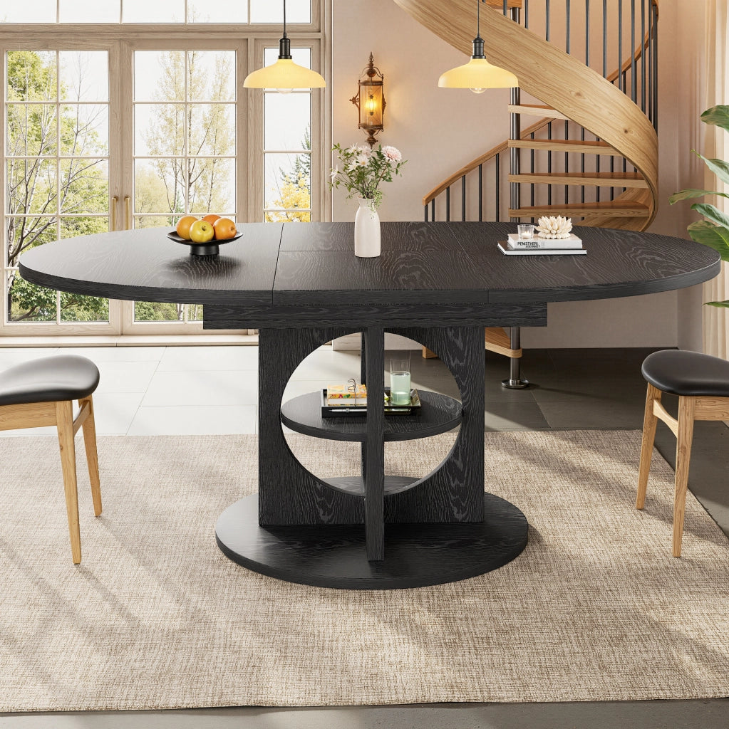 Tavolo da pranzo allungabile 110-150x110x76 cm con spazio contenitore in MDF nero
