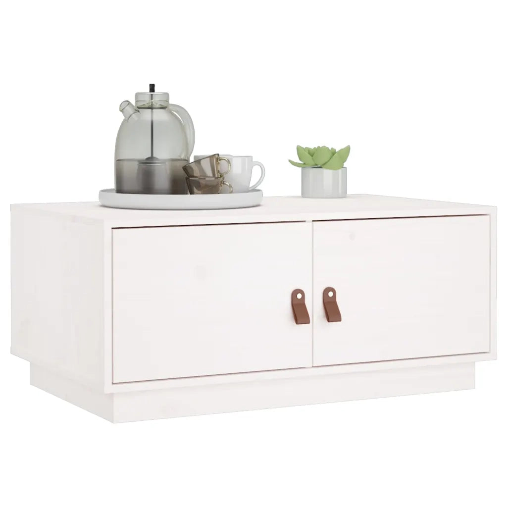 Tavolino da Salotto Bianco 80x50x35cm in Legno Massello di Pino 818251