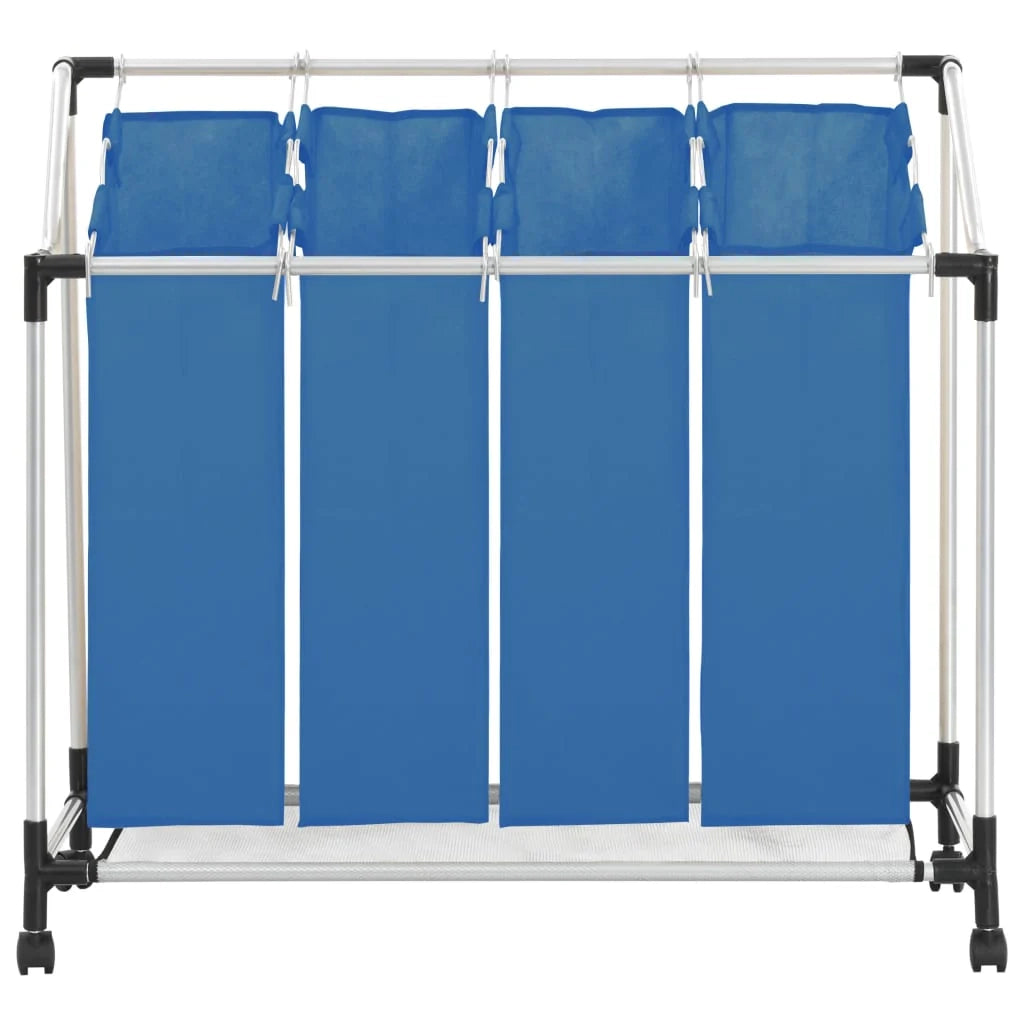 Cesto portabiancheria 96 x 40 cm con 4 sacchi blu acciaio 02_0006153