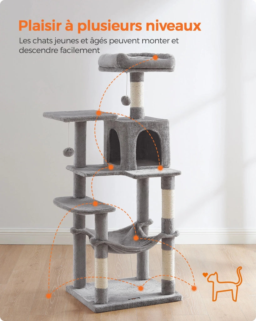 Albero per gatti con amaca torre da gioco 143 cm grigio chiaro 12_0003845