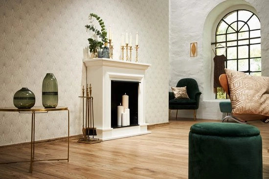 Tessuto da Parete Art Deco New Walls 50's Glam 10,05 m x 0,53 m Crema Oro Bianco Prodotto in Germania 374271 37427-1