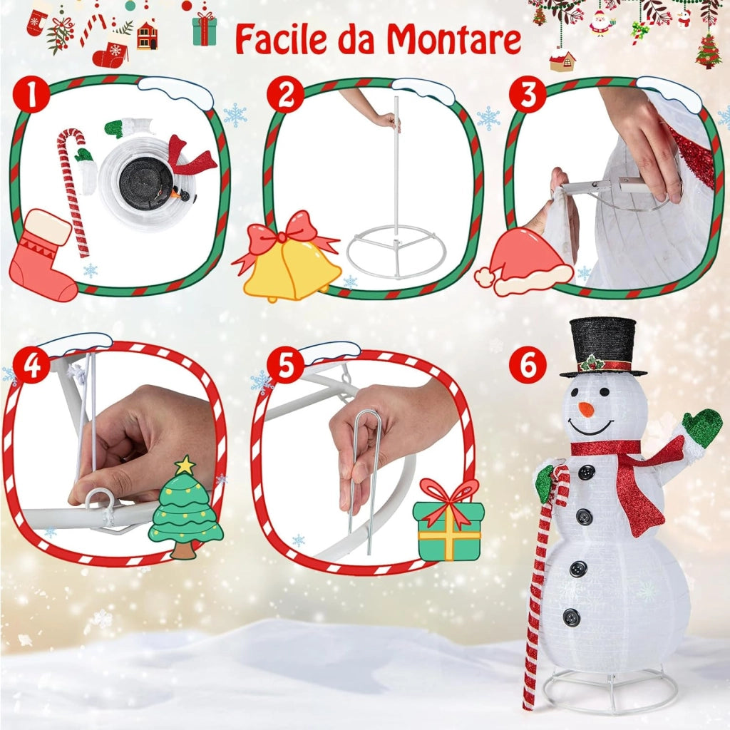 Pupazzo di Neve Luminoso da 150 cm, Decorazione Natalizia con 180 Luci LED, Cappello, Sciarpa, Decorazione Natalizia per Interni ed Esterni per Feste, Balcone, Giardino