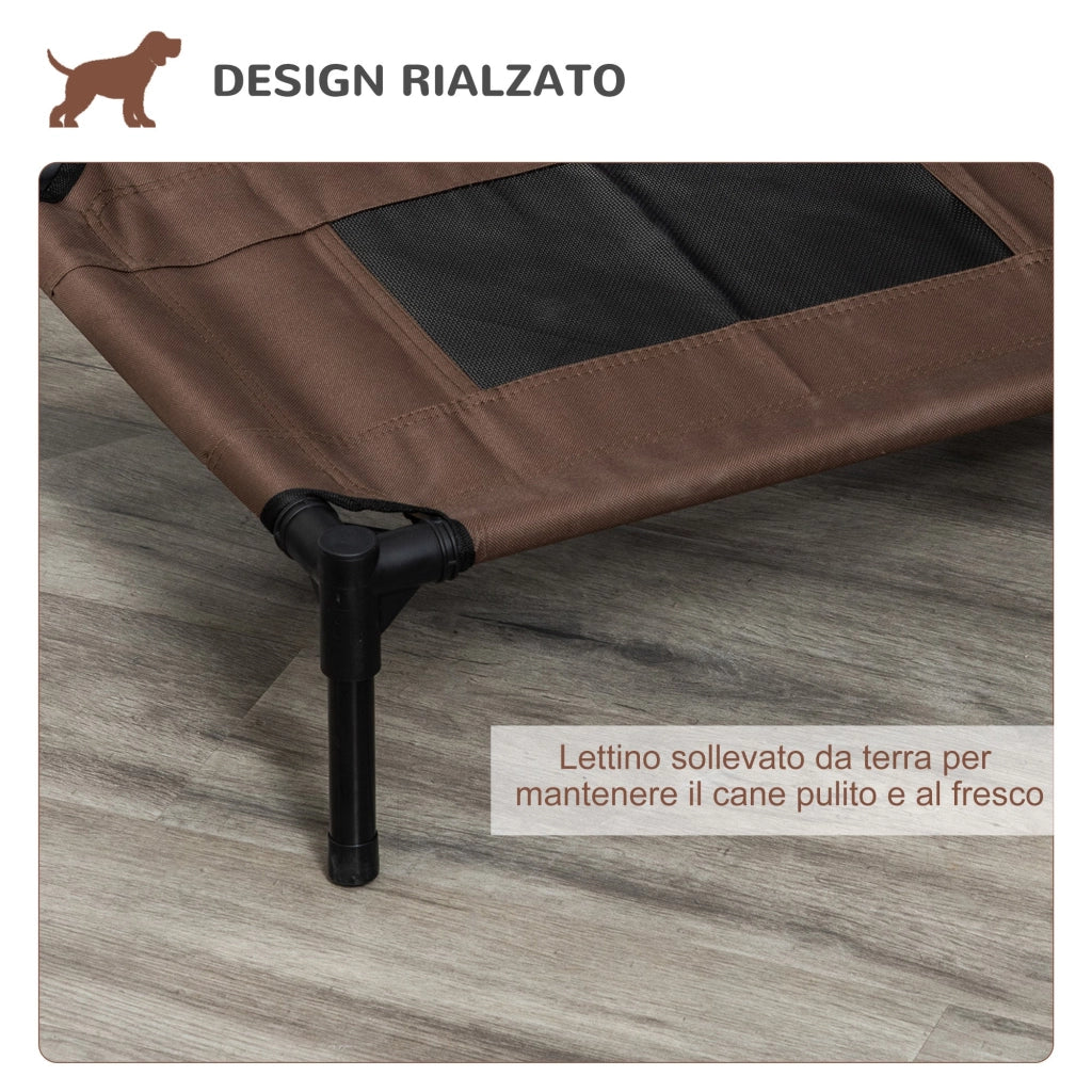 Lettino per Cani Rialzato con Seduta Traspirante 61x46x18 cm in Acciaio e Tessuto Nero e Caffè