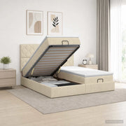 Letto Ottomano con Materasso e LED Crema 180 x 200 cm Tessuto 3458463