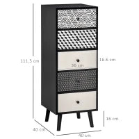 Mobile Cassettiera 5 Cassetti Fantasia Geometrica, Arredamento Moderno Camera e Ingresso, 40x40x111.5cm Nero Grigio