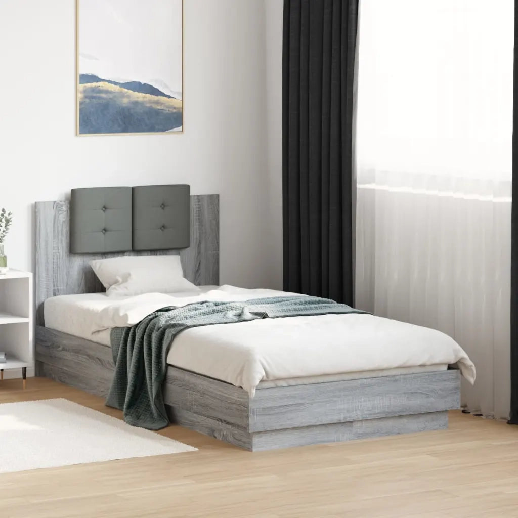 Giroletto con Testiera-Struttura Letto con testiera Grigio Sonoma 75x190cm Legno Multistrato 219982
