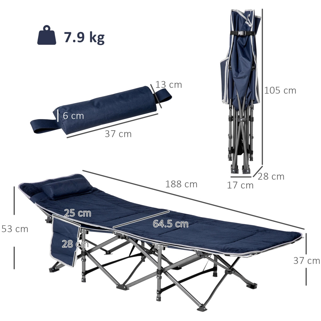 Letto da campo pieghevole con cuscino ¨C zephmum ¨C 188x64.5x53 cm blu scuro