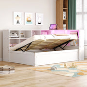 Letto multifunzione 90x200 cm con LED, prese e vani bianchi