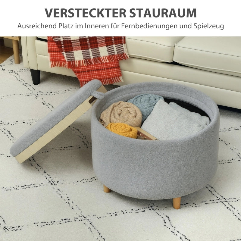 Pouf contenitore con coperchio ribaltabile e vano nascosto in poliestere grigio per salotto e ingresso 56 × 56 × 42 cm
