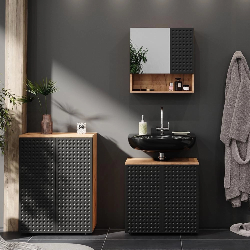 Mobile midi Irma, Antracite puntinato, 60 x 81 cm, per la conservazione in bagno e abbinabile alla serie Irma