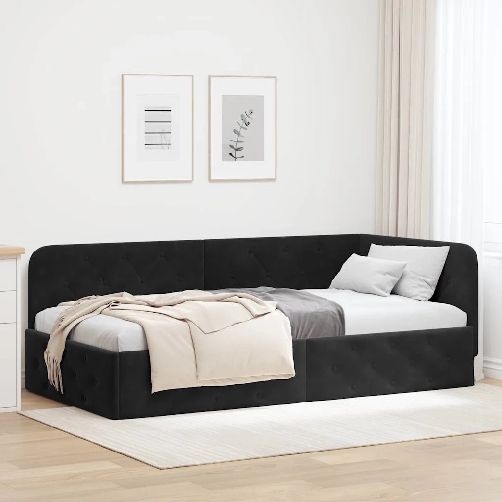 Cornice del letto ad angolo Nero 100 x 200 cm Velluto