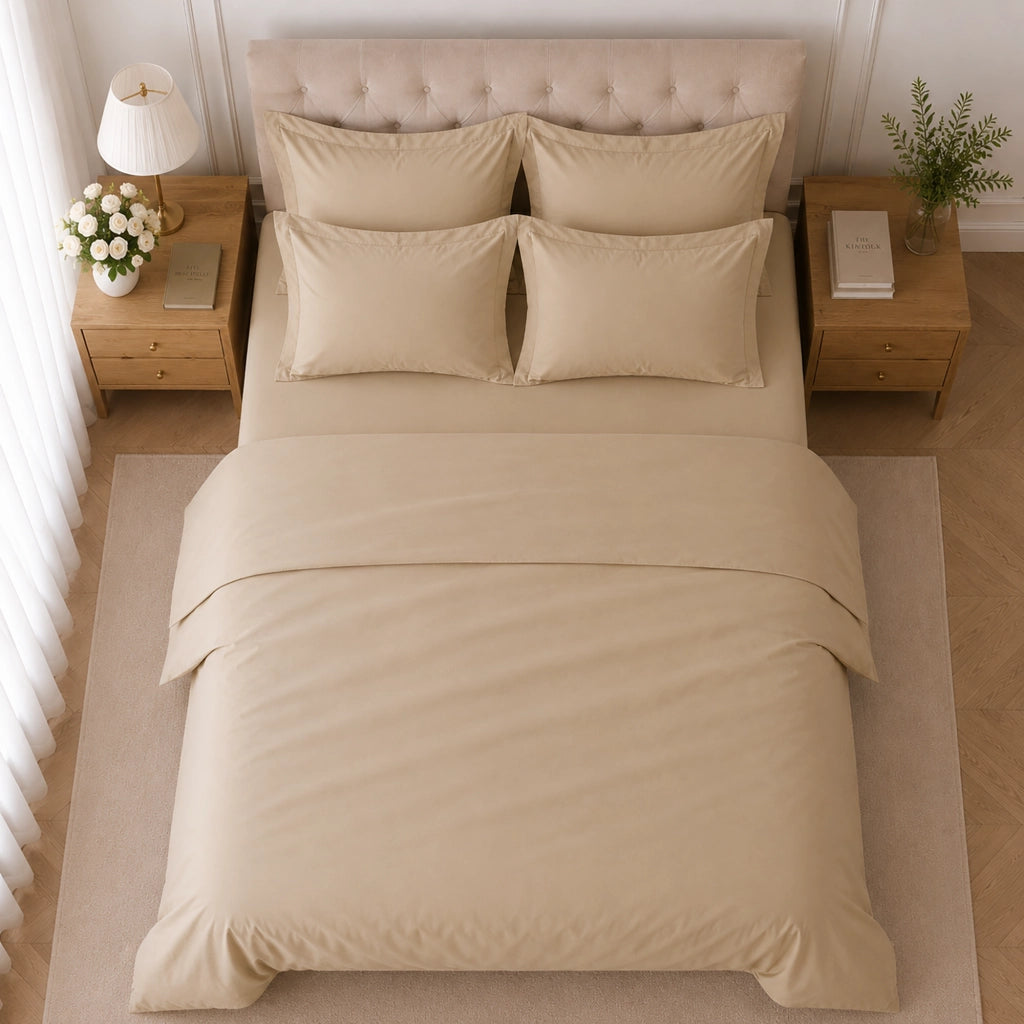 Rotihamo, set Completo Letto Singolo in Cotone, Marrone Sabbia