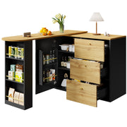 Tavolo da Bar con 3 Cassetti e 3 Ripiani Girevole ed Estensibile per Cucina Soggiorno Studio in MDF Nero