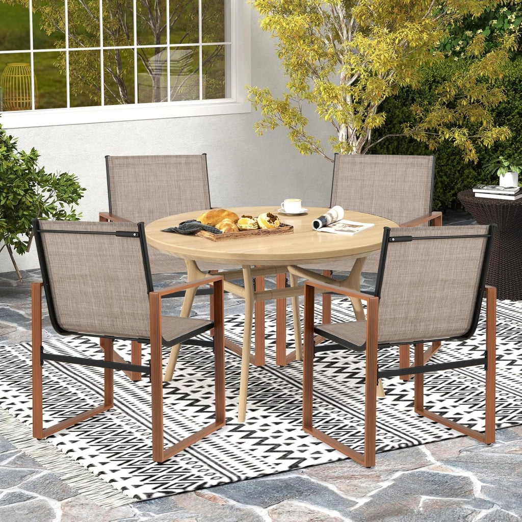 Set di 2 Sedie da Pranzo da Esterno, Sedia da Patio con Seduta e Schienale Traspiranti, Braccioli Larghi, Telaio in Metallo, per Cortile, Veranda, Giardino, Portata 150 kg (Caffè)
