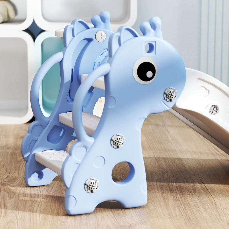 Scivolo per bambini a forma di giraffa con canestro da basket e pallina, blu, 3 in 1