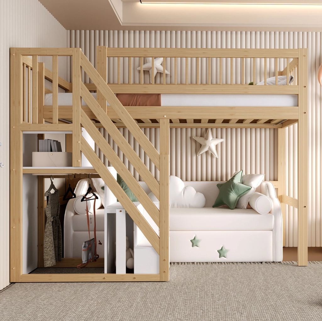 LETTO singolo 90x200 cm con scala contenitore, legno naturale
