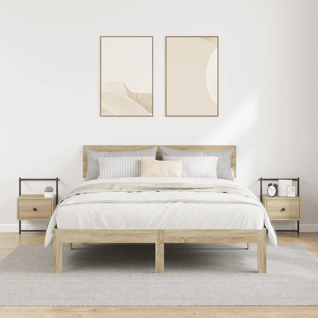 Comodini a Muro 2 pz-Set di 2 Tavolino da notte Rovere Sonoma 35x30x51cm Legno Multistrato