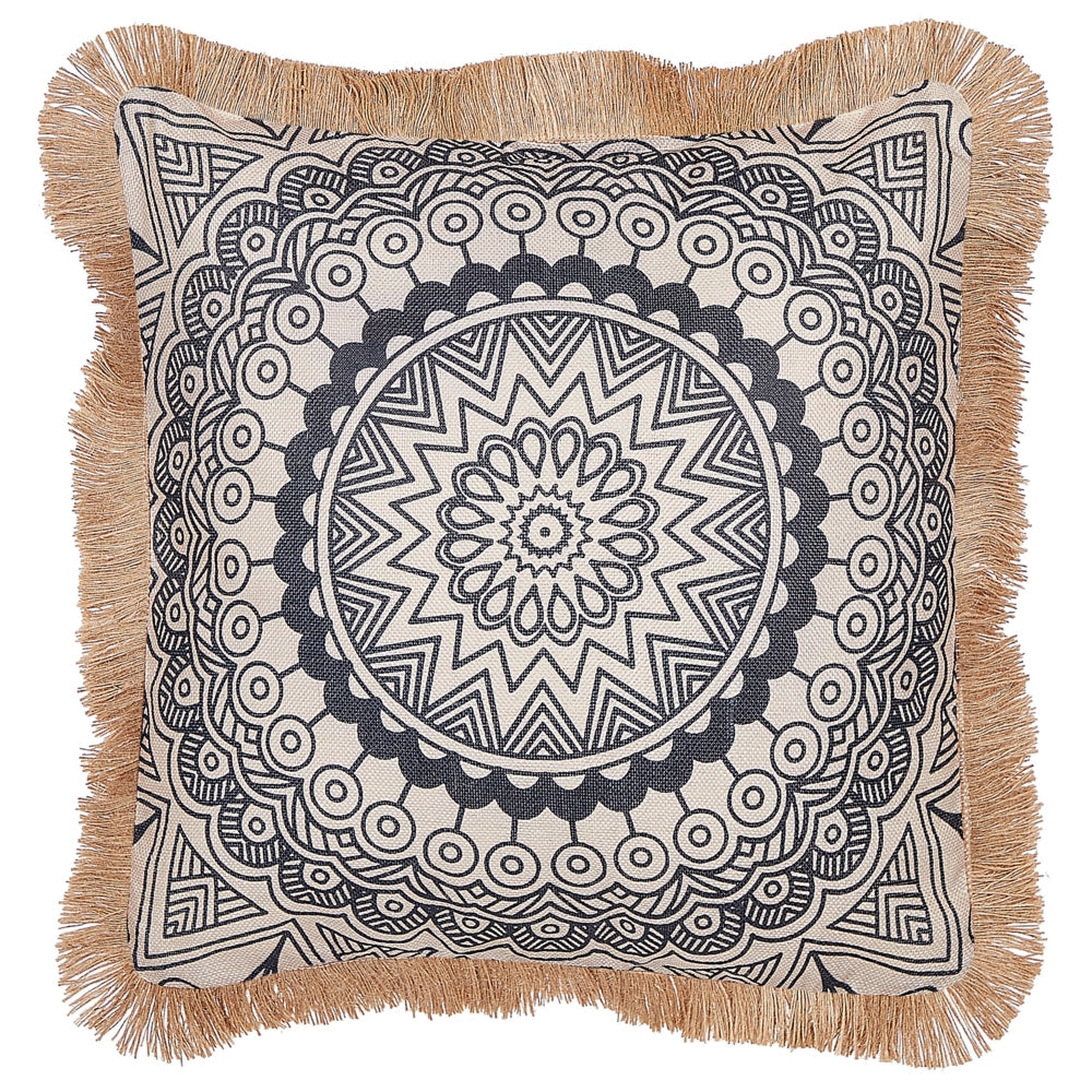 Set di 2 cuscini in poliestere beige e nero con nappe 45 x 45 cm camera da letto soggiorno