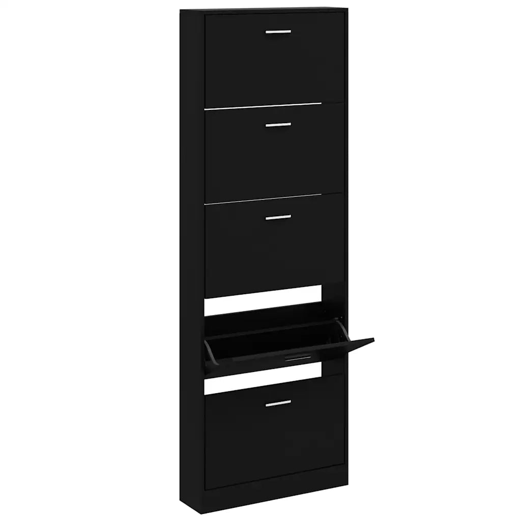 Scarpiera Nera 59x17x169 cm in Legno Multistrato 342512