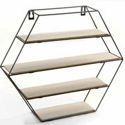 Trade Shop - Mensola Parete Esagonale 4 Mensole Ripiani Design Moderno Scaffale Legno Metallo -