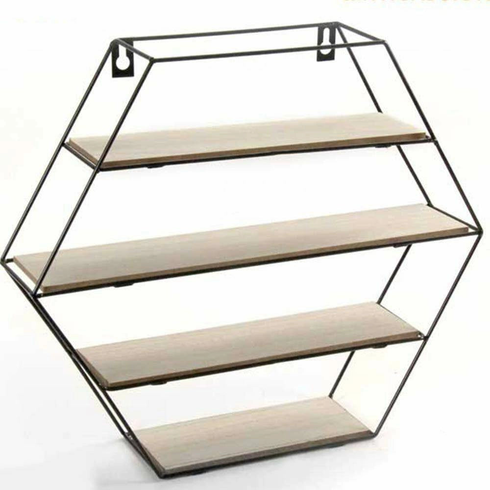 Trade Shop - Mensola Parete Esagonale 4 Mensole Ripiani Design Moderno Scaffale Legno Metallo -