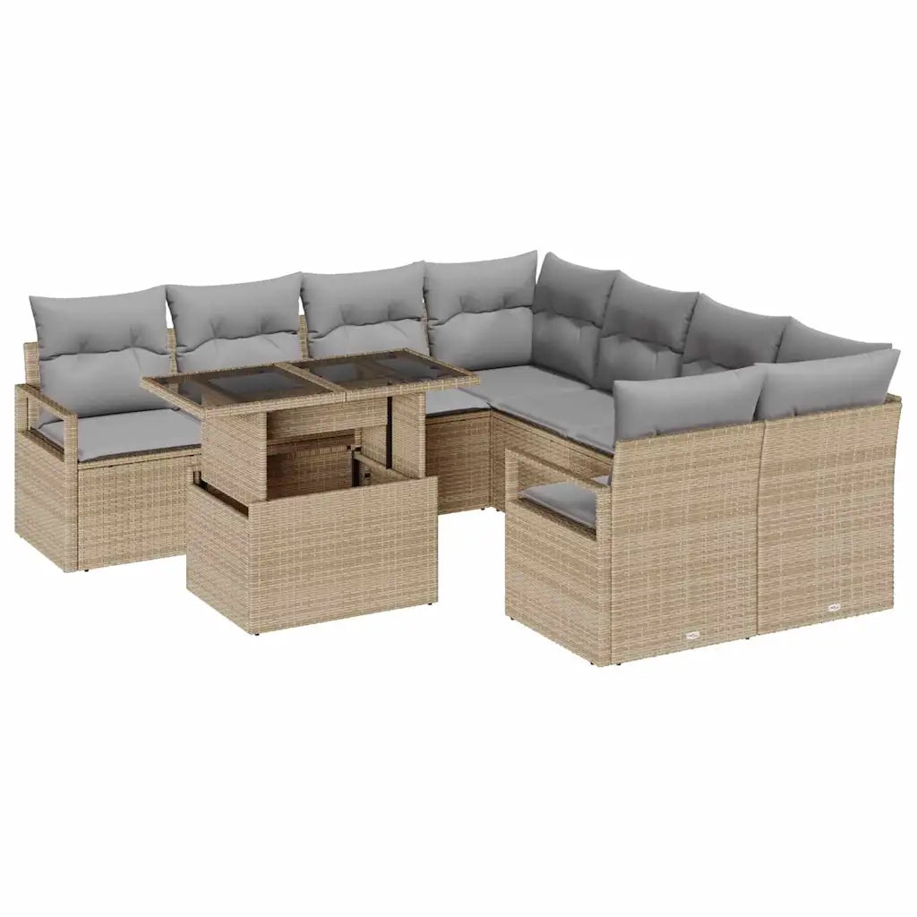 Set Divano da Giardino 9 pcs Beige e Grigio Chiaro polyrattan 3348796