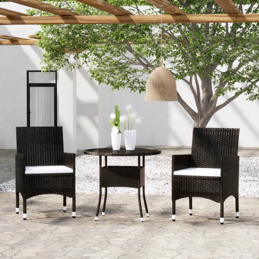 Set da Pranzo per Giardino 3 pz | Set Salotto da Giardino in Polyrattan Nero