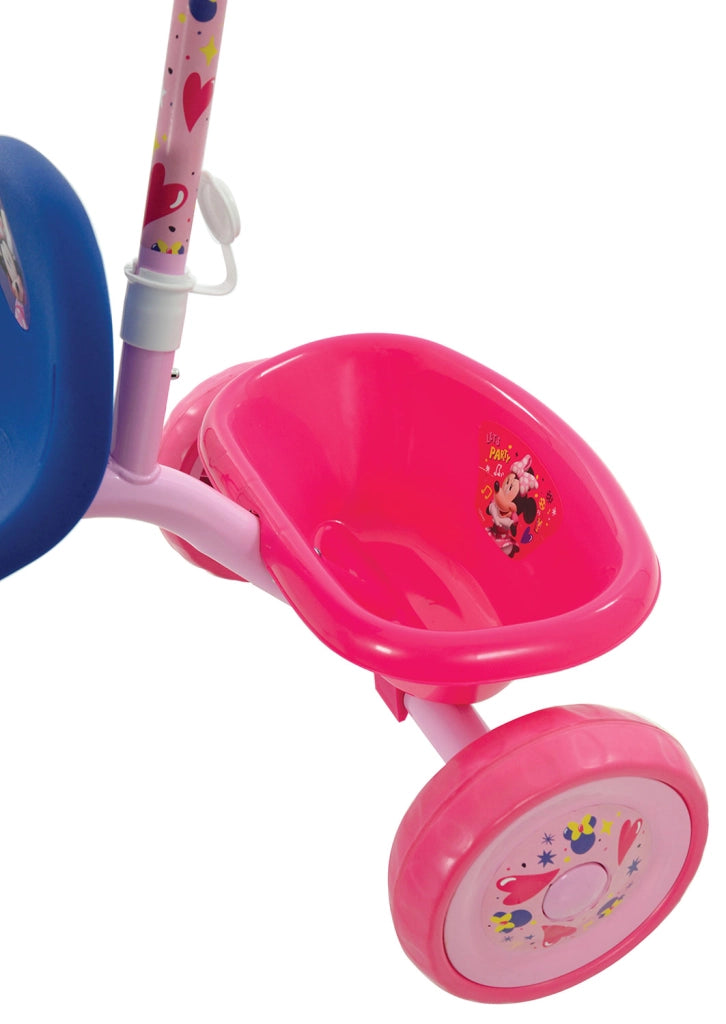 Triciclo a Pedali Primi Passi per Bambini con Maniglione Genitoriale Rimovibile e Vano Contenitore Disney Minnie Rosa