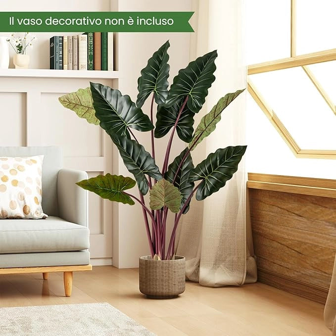 Pianta Artificiale di Taro Arcobaleno 160 cm, Finta Pianta in Vaso Pre-piantato con 11 Foglie Finte, Steli Flessibili, Albero Decorativo Moderno per Ufficio e Casa