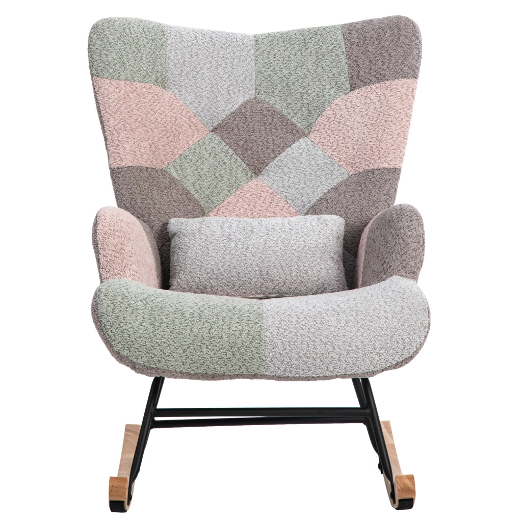 Sedia a dondolo ULEVR 93 cm con poggiapiedi, cuscino lombare e tasca laterale, multicolore