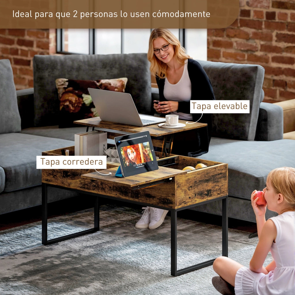 Tavolino da caff¨¨ elevabile con piano scorrevole ¨C zephmum ¨C 100x45x67 cm marrone r¨²stico