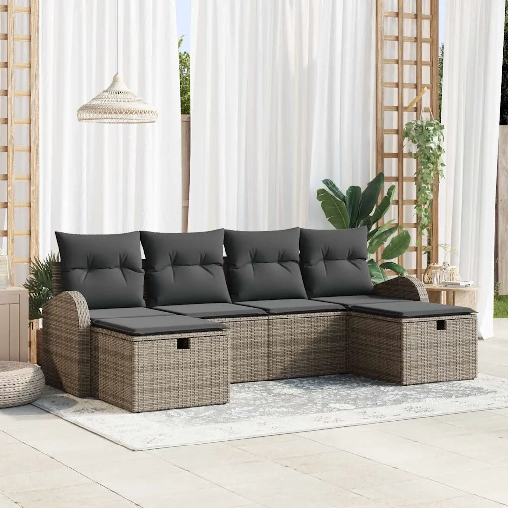 Set Divano da Giardino con cuscino 6 pcs Grigio polyrattan