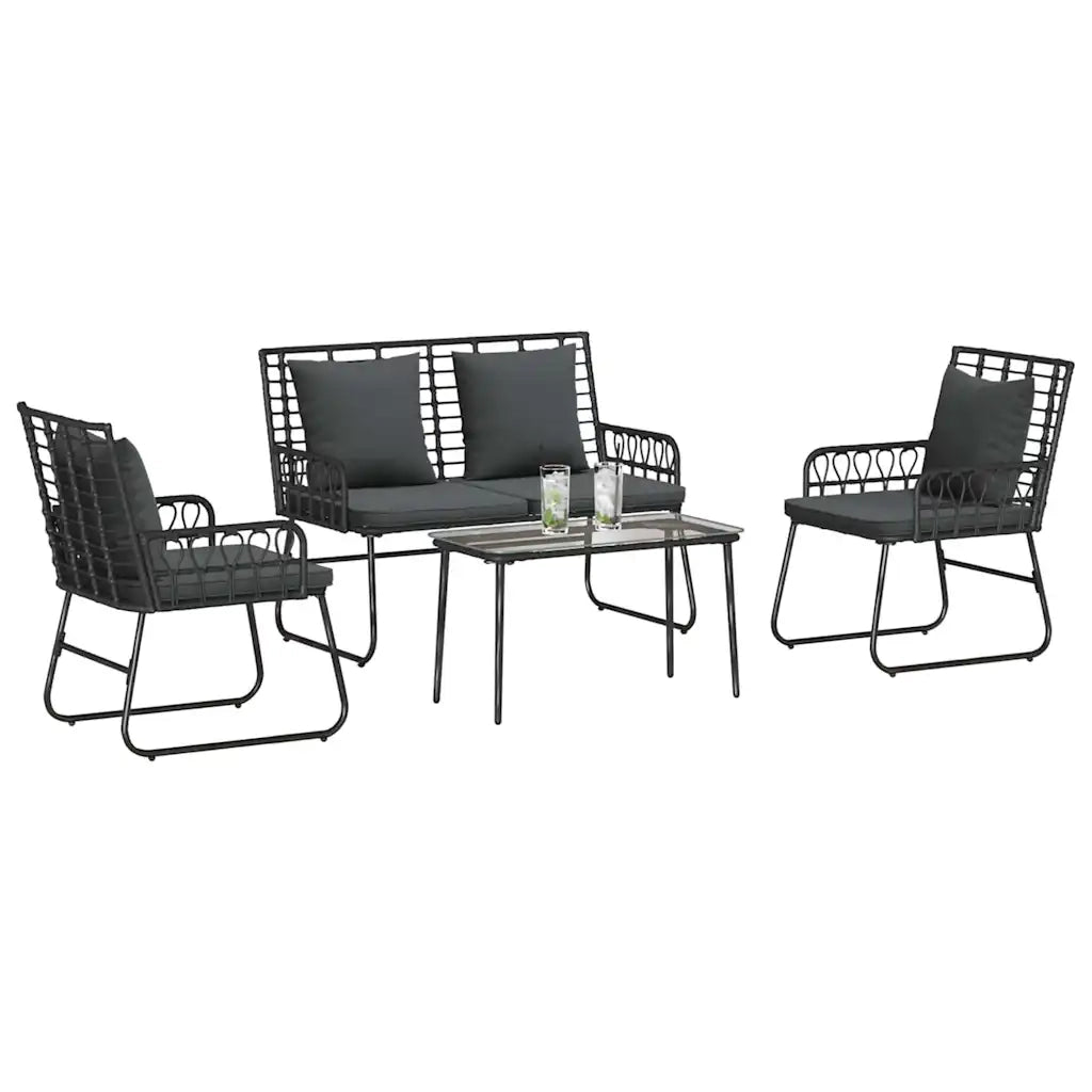 Set di Mobili da Giardino 4 pz | Set Salotto da Giardino Nero e antracite polyrattan