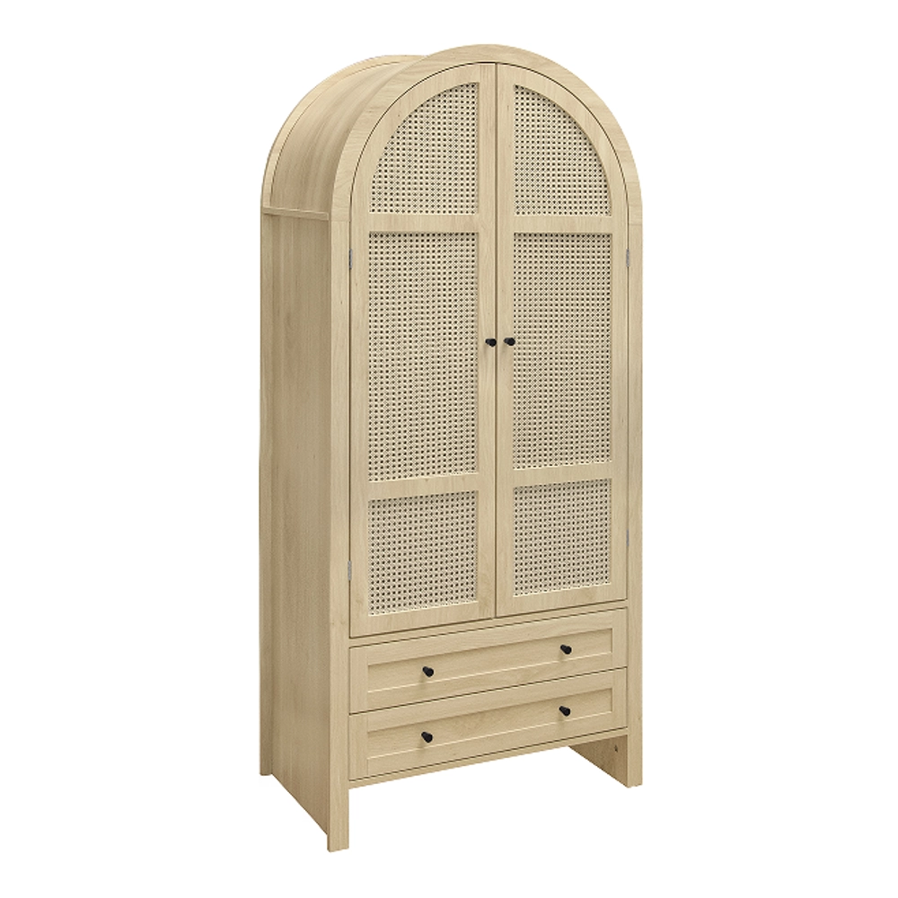 Armadio di archiviazione - Xylo - 79x39,5x178cm - Stile boh??mien con porte in rattano e due cassetti