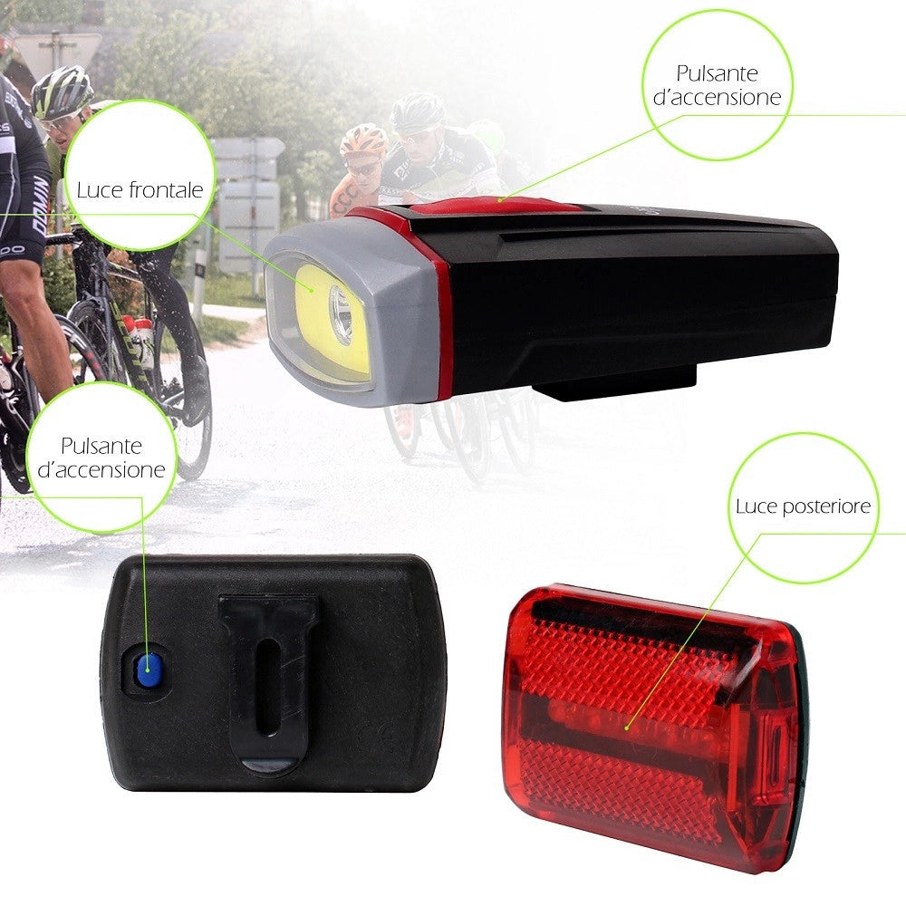 Trade Shop - Set Di Luci Led A Batteria Anteriore Posteriore Bici Attacco Universale Dt-2181 -