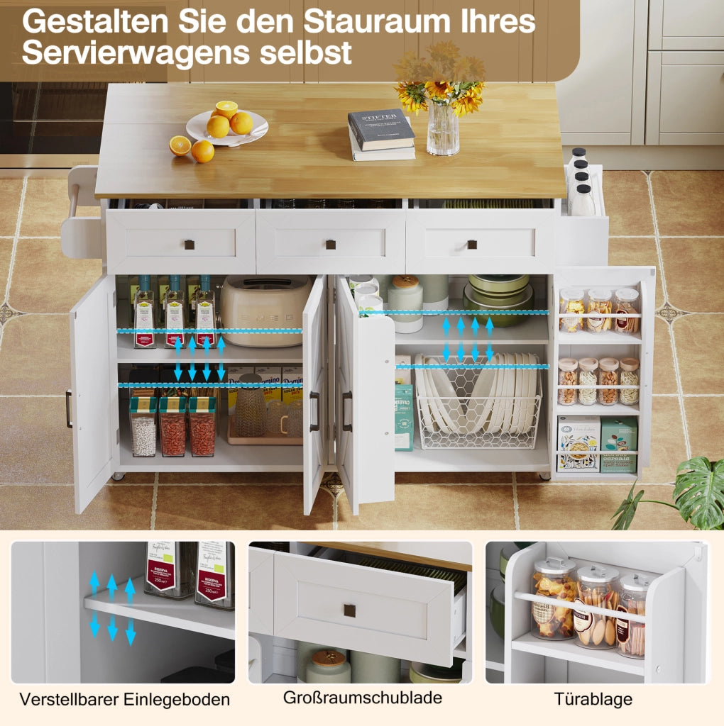 Isola cucina con piano ribaltabile 140x43(70)x90;5 cm; MDF bianco e naturale