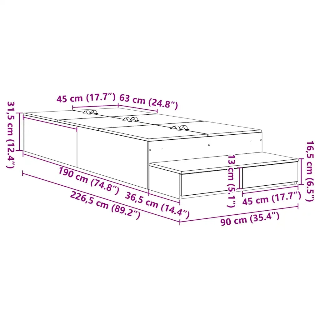 Struttura letto con contenitore Bianco 90 cm Legno multistrato 3335669