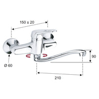 Rubinetto lavello a murocon bocca a s girevole - serie remix