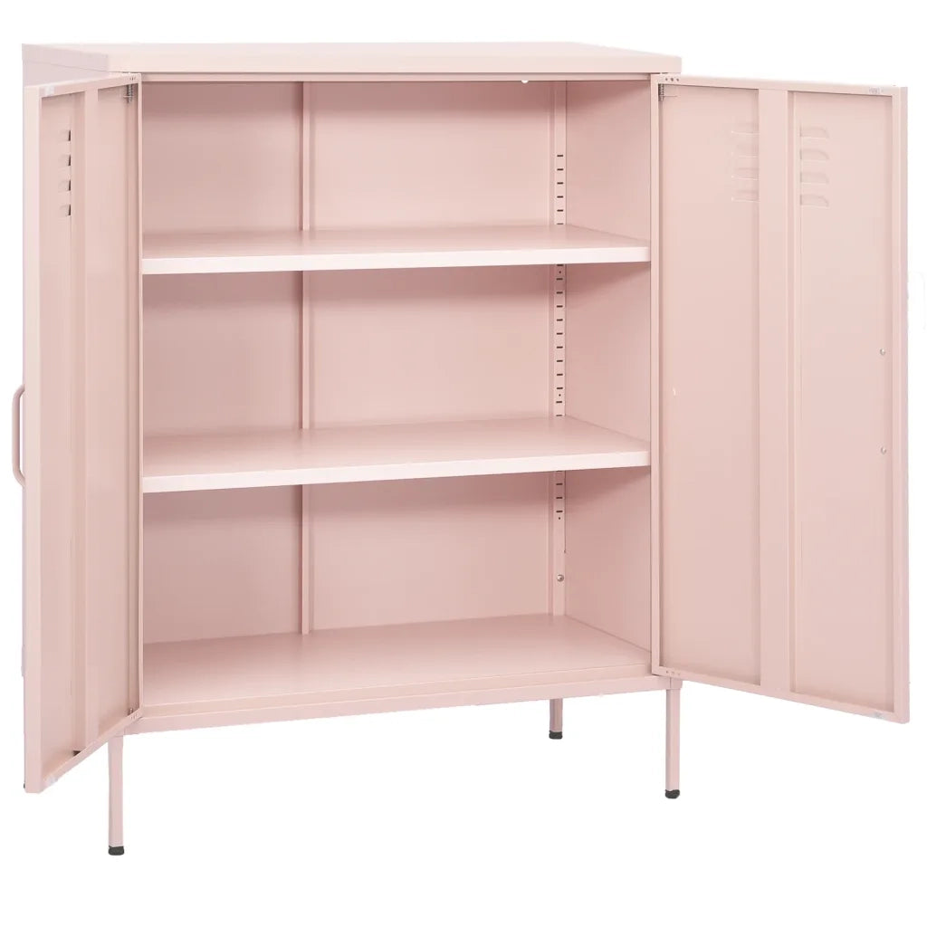 Pratico mobile contenitore di design 80 x 35 x 101,5 cm con ripiani regolabili in acciaio rosa 02_0046857