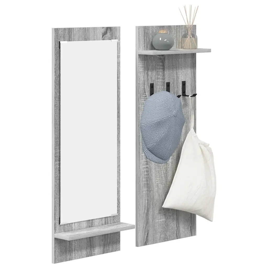 vidaXL Appendiabiti a muro con specchio Grigio sonoma 70 x 10 x 90 cm
