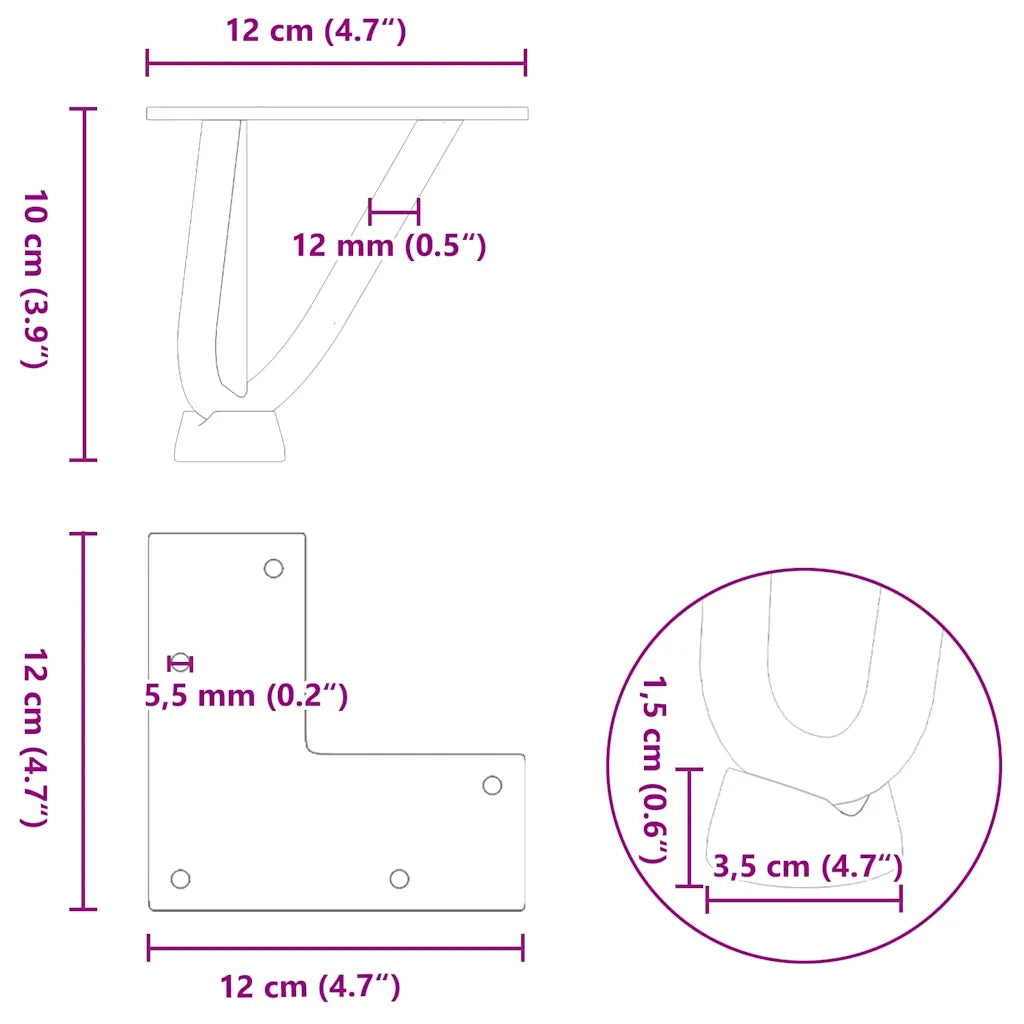 Gambe a forcina per tavolino 4 pz antracite 10 cm acciaio massiccio