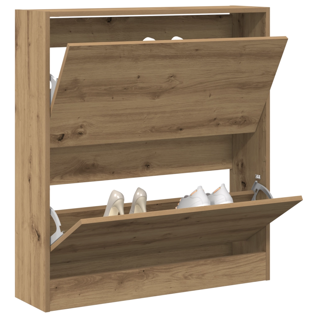 Mobile per scarpe  con cassetto a ribalta in rovere affumicato 80x21x87,5 cm