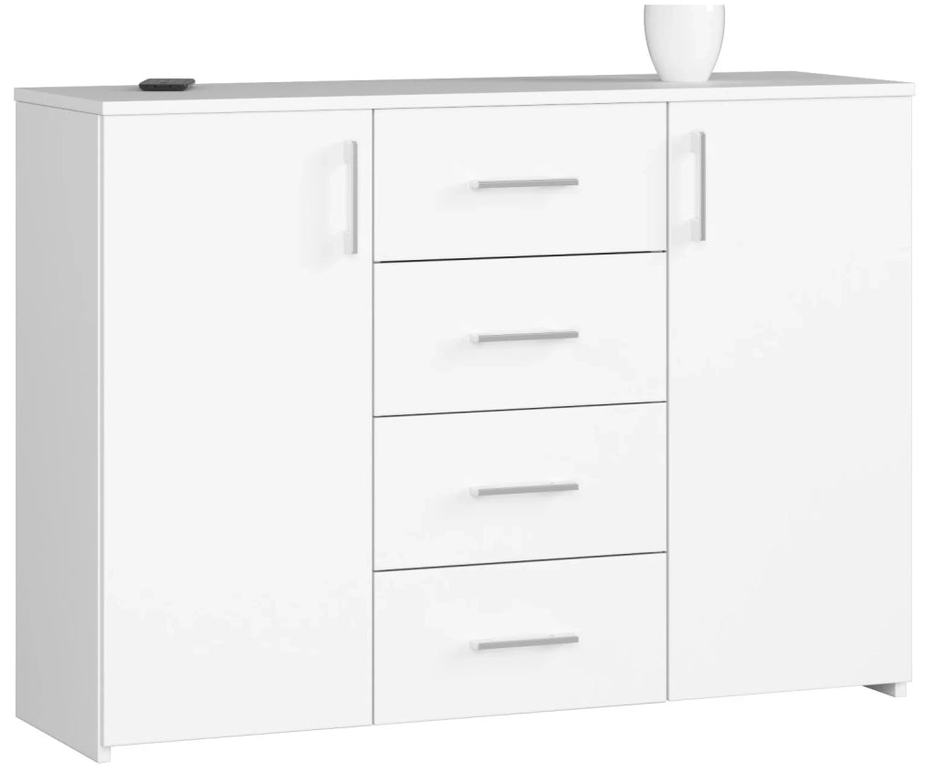 Cassettiera AKORD K45 Cassettiera Bianca 110 cm 2 ante 4 cassetti 110x35x80 cm
