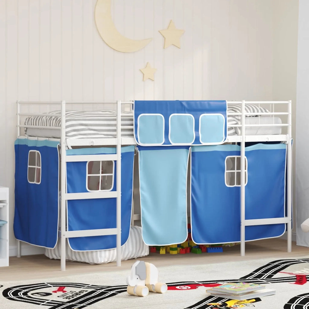 Struttura del Letto Loft per Bambini con Tendine-Giroletto per bambini Bianco e Blu 683927