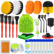 Set di pulizia auto 28 in 1 con set di pulizia auto, pennelli per dettagli auto, pennello per batterie, guanto da car wash, pennello di acciaio inossidabile, applicatore di poliwas, dischetti di microfibra, gel di pulizia