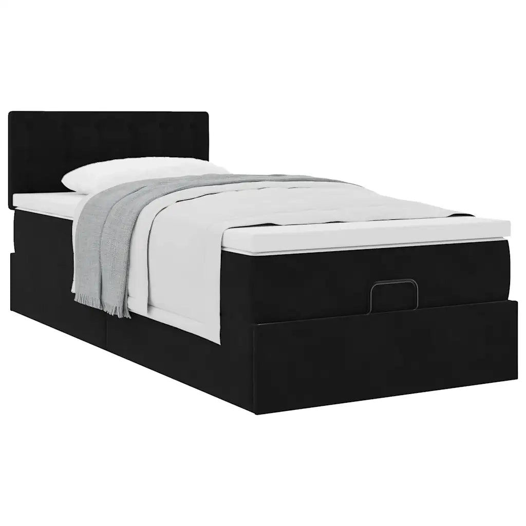 Struttura Letto Pouf con Materasso Nero 90x200 cm in Velluto 3311893
