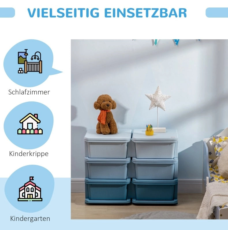 Cassettiera organizer per bambini con 6 cassetti blu