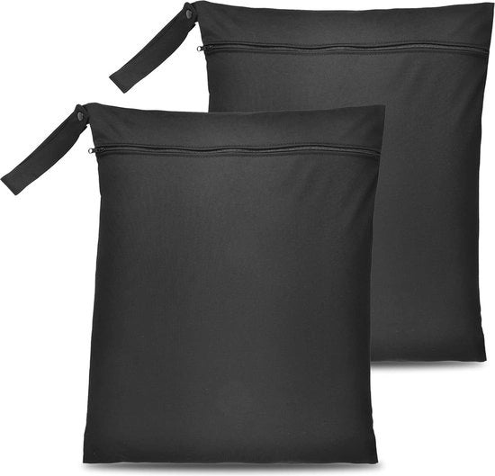 Due sacchi impermeabili umidi asciutti - neri - riciclabili - con maniglia - chiusura a zip - per costume da bagno e asciugamani.