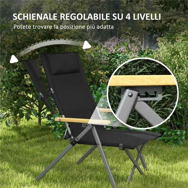 SEDIA DA CAMPEGGIO PIEGHEVOLE CON SCHIENALE REGOLABILE, IN ALLUMINIO E POLIESTERE 74X59.5X98 CM, NERO